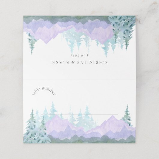 水エレガント色の山素朴結婚の名前 プレイスカード (外部開封)