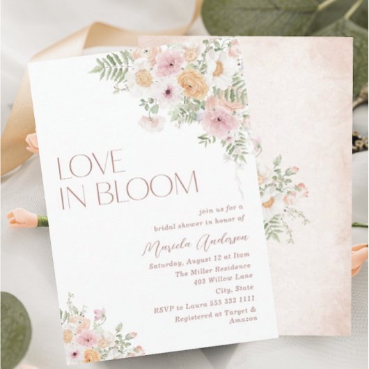 水エレガント色の恋の花B 招待状