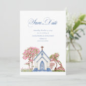 水エレガント色の教会の結婚式の日付を保存 招待状 (スタンド正面)