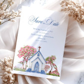 水エレガント色の教会の結婚式の日付を保存 招待状