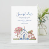 水エレガント色の教会の結婚式の日付を保存 招待状 (スタンド正面)