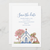 水エレガント色の教会の結婚式の日付を保存 招待状 (正面/裏面)