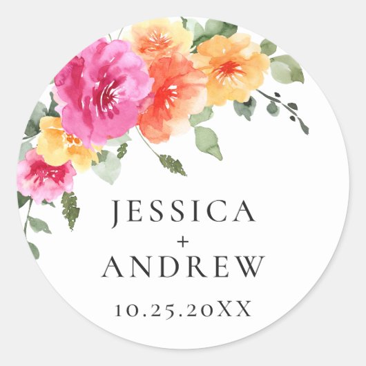 水エレガント色の明るい結婚花 ラウンドシール (正面)