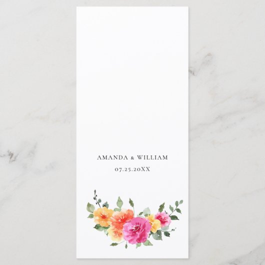 水エレガント色の明るい花結婚の夕食 メニュー (裏面)