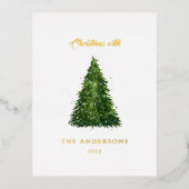 水エレガント色の木のクリスマスh休日 箔シーズンポストカード (正面)