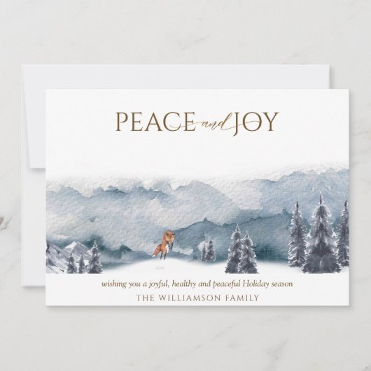 水エレガント色の森とキツネ、平和と喜び シーズンカード (正面)