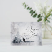 水エレガント色の森の鹿の自然クリスマス シーズンポストカード (スタンド正面)