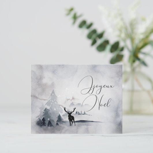 水エレガント色の森の鹿の自然クリスマス シーズンポストカード (スタンド正面)