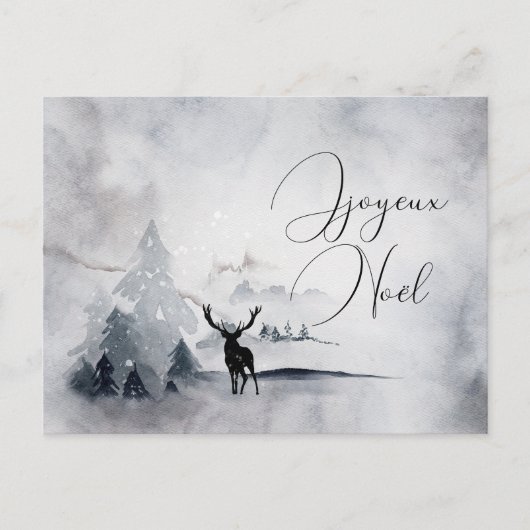 水エレガント色の森の鹿の自然クリスマス シーズンポストカード (正面)