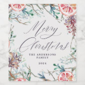 水エレガント色の植物学メリークリスマス ワインラベル (シングルラベル)