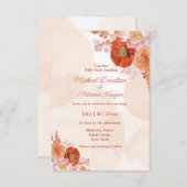 水エレガント色の植物性オレンジ色シック結婚ズ 招待状 (正面/裏面)