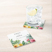 水エレガント色の熱帯の結婚花 スクエアペーパーコースター (インサイチュ)