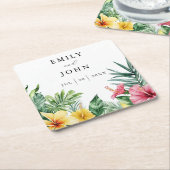 水エレガント色の熱帯の結婚花 スクエアペーパーコースター (アングル)