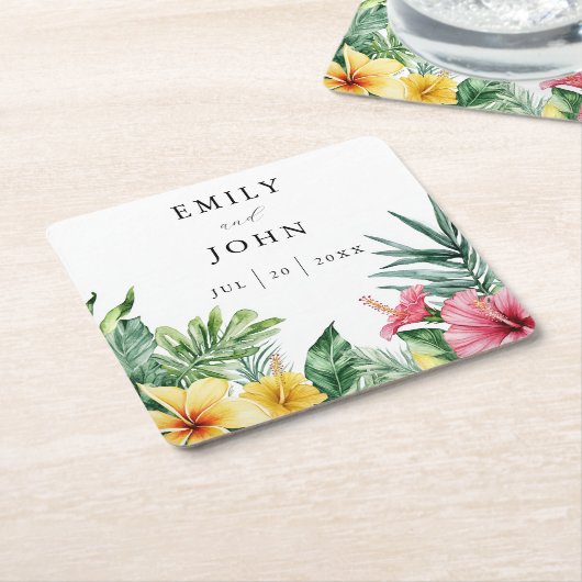 水エレガント色の熱帯の結婚花 スクエアペーパーコースター (アングル)