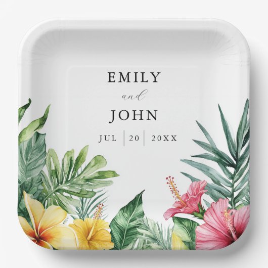 水エレガント色の熱帯の結婚花 ペーパープレート (正面)