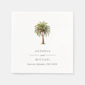 水エレガント色の熱帯性ヤシの木モノグラム スタンダードカクテルナプキン (正面)