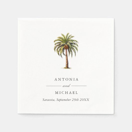 水エレガント色の熱帯性ヤシの木モノグラム スタンダードカクテルナプキン (正面)