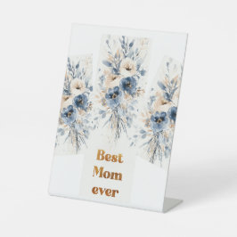 水エレガント色の牡丹とパステルワイルドフラワー 台座サイン