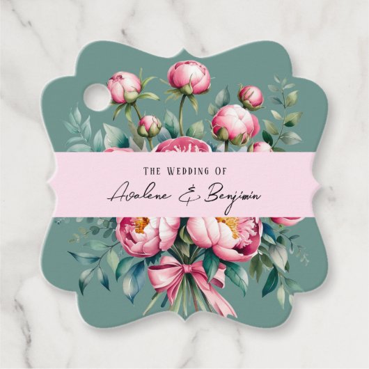 水エレガント色の牡丹の結婚花束 フェイバータグ (正面)