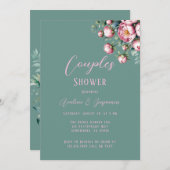 水エレガント色の牡丹の結婚花束 招待状 (正面/裏面)