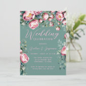 水エレガント色の牡丹の結婚花束 招待状 (スタンド正面)