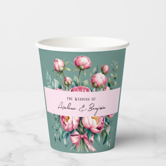 水エレガント色の牡丹の結婚花束 紙コップ (正面)