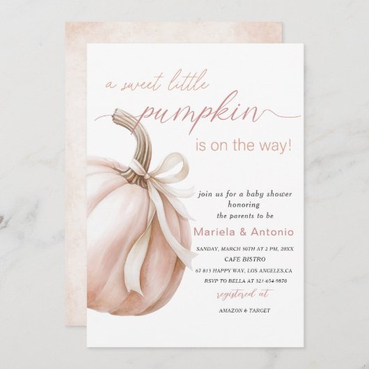 水エレガント色の甘い小さなかぼちゃのベビーSh 招待状 (正面/裏面)