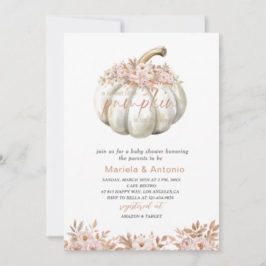 水エレガント色の甘い小さなかぼちゃのベビーSh 招待状 (正面)