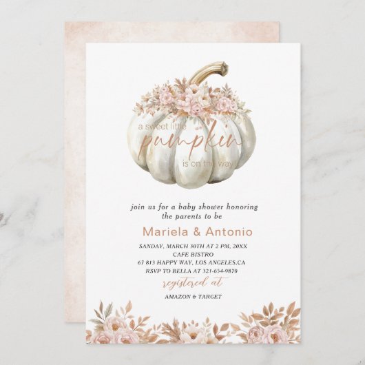 水エレガント色の甘い小さなかぼちゃのベビーSh 招待状 (正面/裏面)