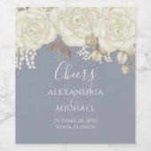 水エレガント色の白いバラが緑の葉を獲得 ワインラベル (シングルラベル)