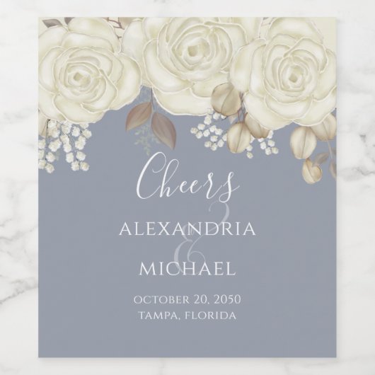 水エレガント色の白いバラが緑の葉を獲得 ワインラベル (シングルラベル)