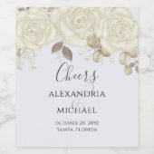 水エレガント色の白いバラの緑の葉 ワインラベル (シングルラベル)