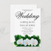 水エレガント色の白色ラン 招待状 (正面/裏面)