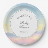 水エレガント色の空と雲の赤ちゃんシャワー ペーパープレート (正面)