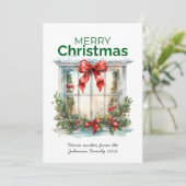 水エレガント色の窓素朴メリークリスマス シーズンカード (スタンド正面)