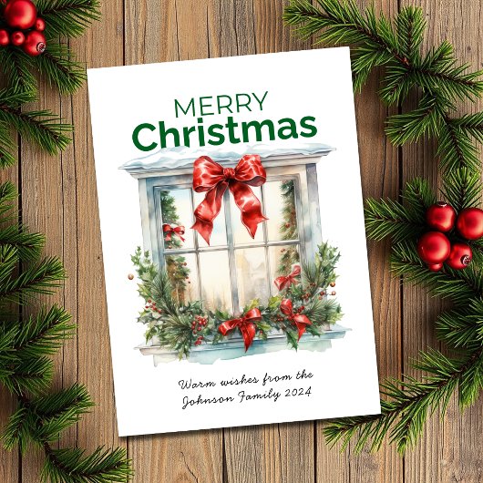水エレガント色の窓素朴メリークリスマス シーズンカード