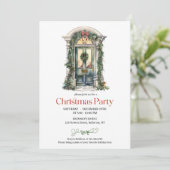 水エレガント色の素朴な緑のクリスマスドア 招待状 (スタンド正面)