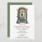 水エレガント色の素朴な緑のクリスマスドア 招待状 (正面/裏面)