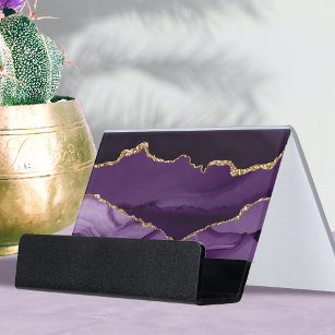 水エレガント色の紫と金ゴールド灰 デスク名刺ホルダー