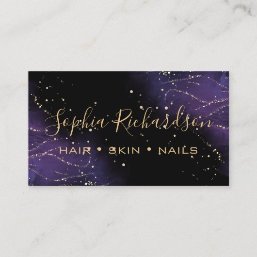 水エレガント色の紫と金ゴールド灰 名刺 (正面)