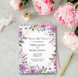 水エレガント色の紫のフローラ保存日付 案内ポストカード