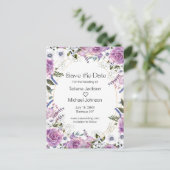 水エレガント色の紫のフローラ保存日付 案内ポストカード (スタンド正面)