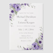 水エレガント色の紫の結婚花 ベラム紙招待状 (正面)