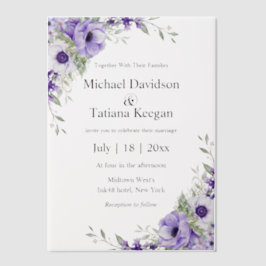 水エレガント色の紫の結婚花 ベラム紙招待状