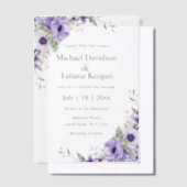 水エレガント色の紫の結婚花 ベラム紙招待状 (オフセット)