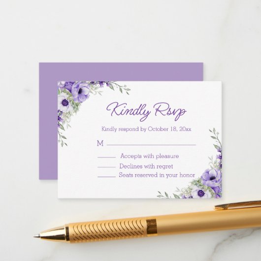 水エレガント色の紫色の花rsvp結婚 エンクロージャーカード (正面/裏面インサイチュ)