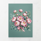 水エレガント色の結婚式の招待で牡丹ブーケ 三つ折りクリスマスカード (カバー)