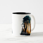 水エレガント色の絵画森の夕暮れ ツートーンマグカップ (正面右)