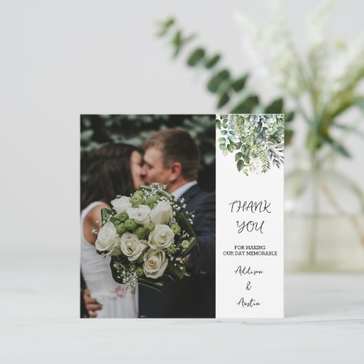 水エレガント色の緑のフォトフラ結婚ット サンキューカード (スタンド正面)