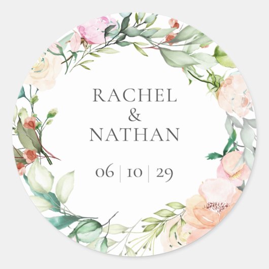 水エレガント色の緑のフローラ結婚 ラウンドシール (正面)